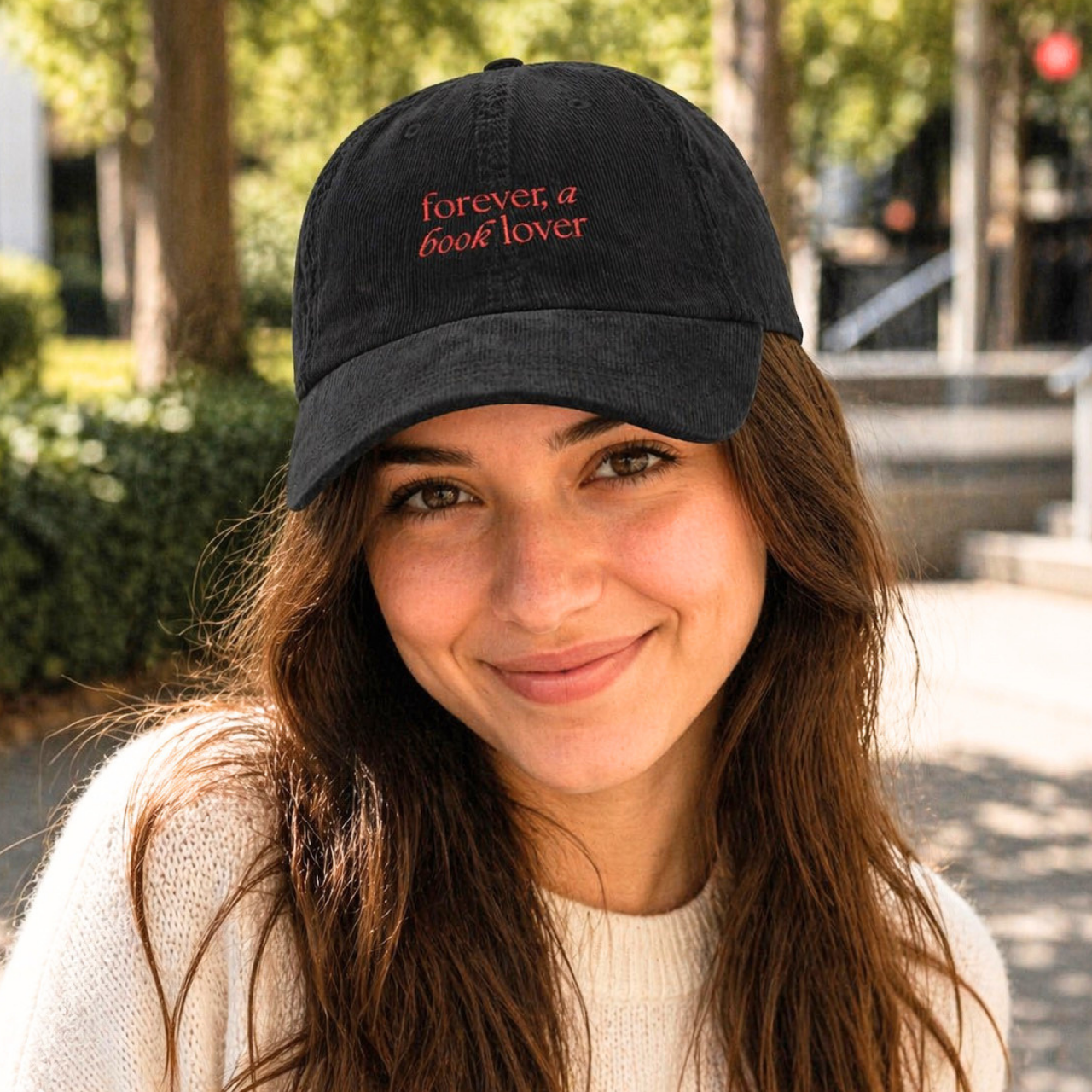 Forever A Book Lover Corduroy Cap – Vintage Embroidered Hat | Gift for Readers