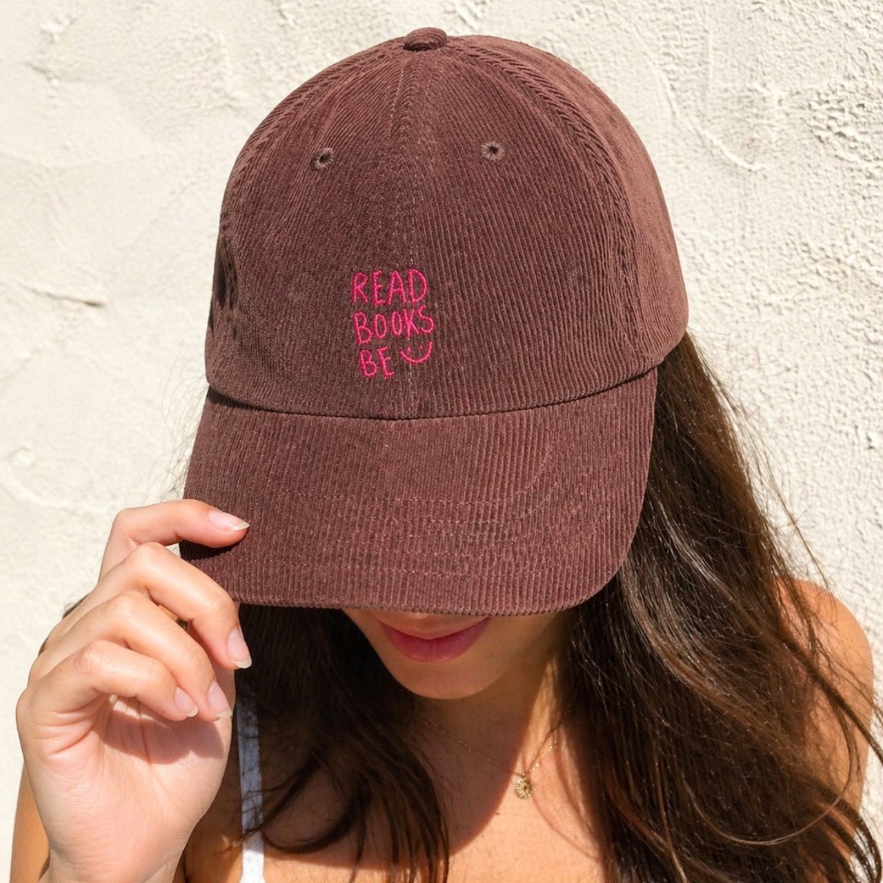 Read Books Be Happy Corduroy Cap – Vintage Embroidered Bookish Hat | Gift for Readers