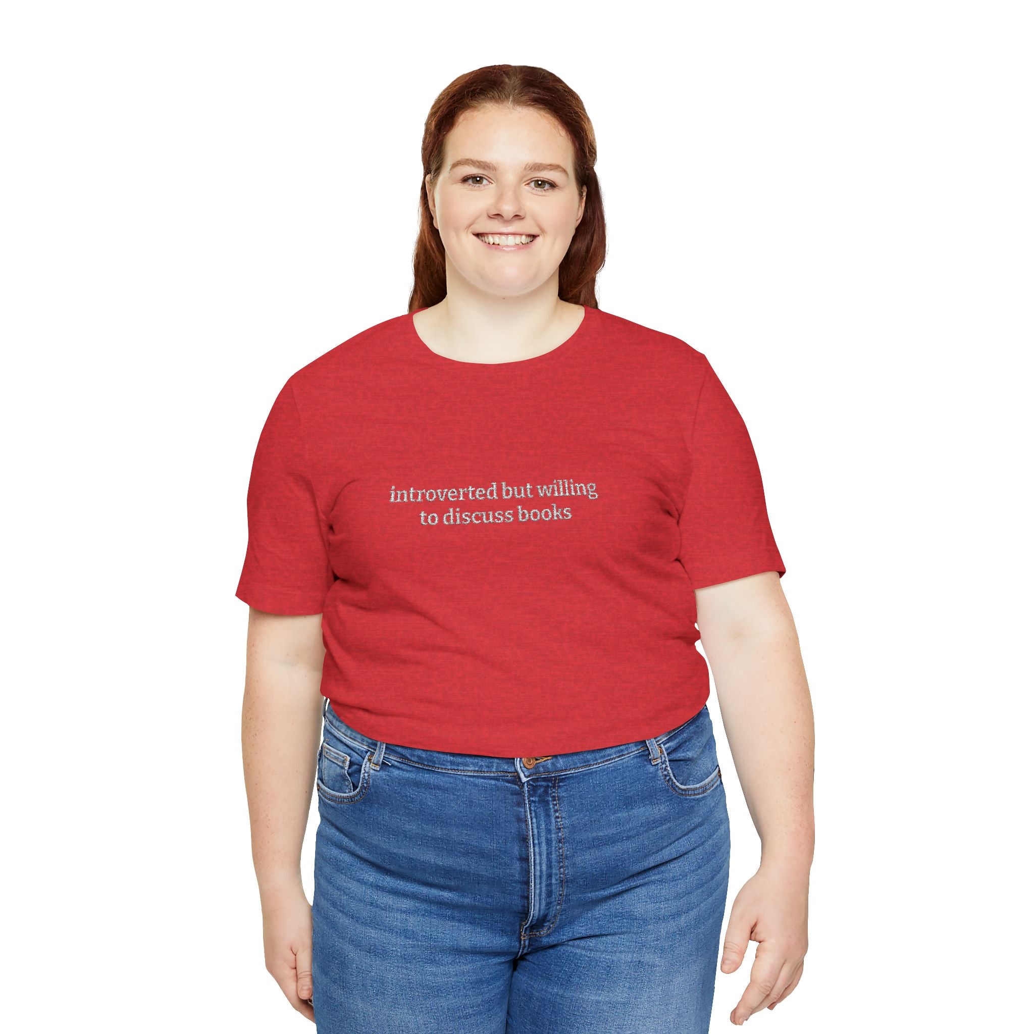 Introverted But Willing To Discuss Books Embroidered T-Shirt – Book Lover Tee | Gift for Readers