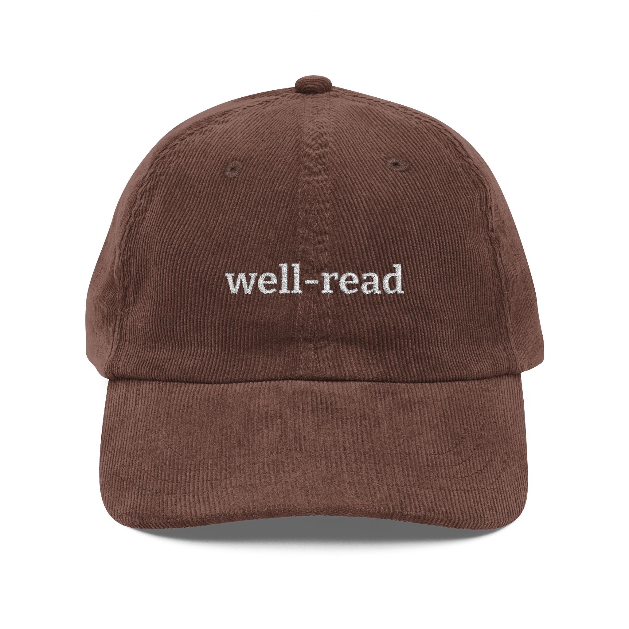Well-Read Corduroy Cap – Vintage Embroidered Bookish Hat | Gift for Readers