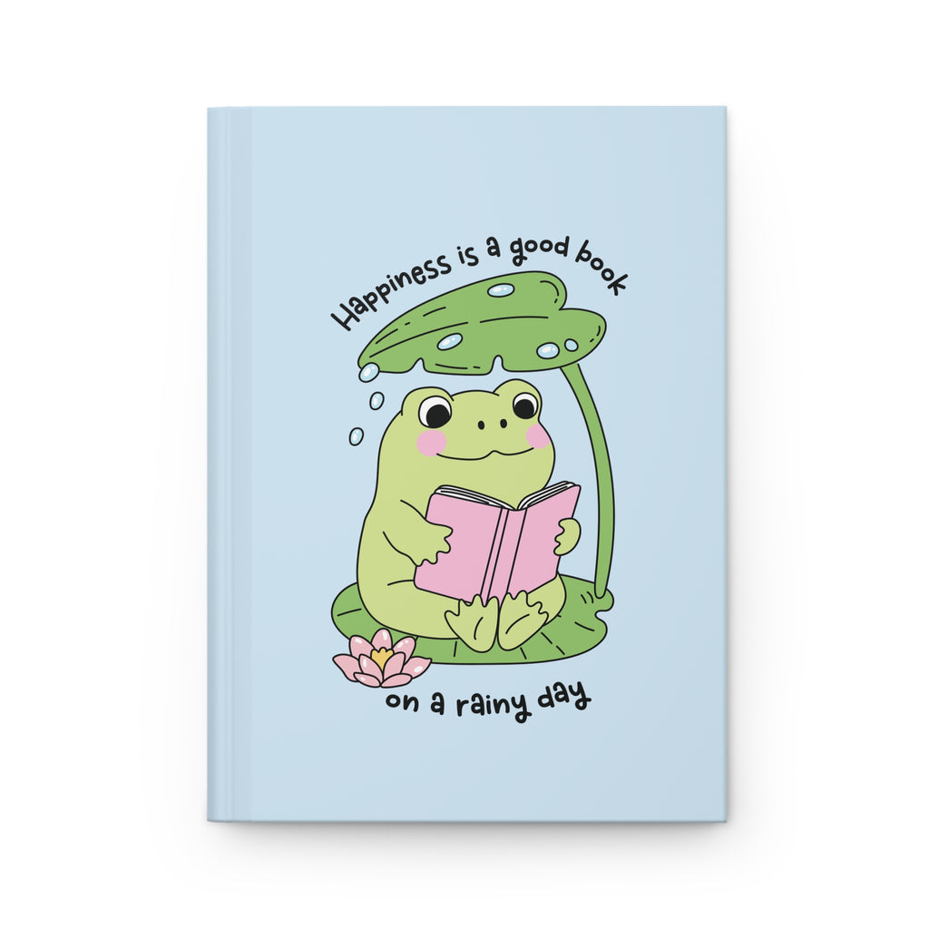 Happiness Is A Good Book On A Rainy Day Frog Journal – Hardcover Reading Journal | Gift for Book Lovers