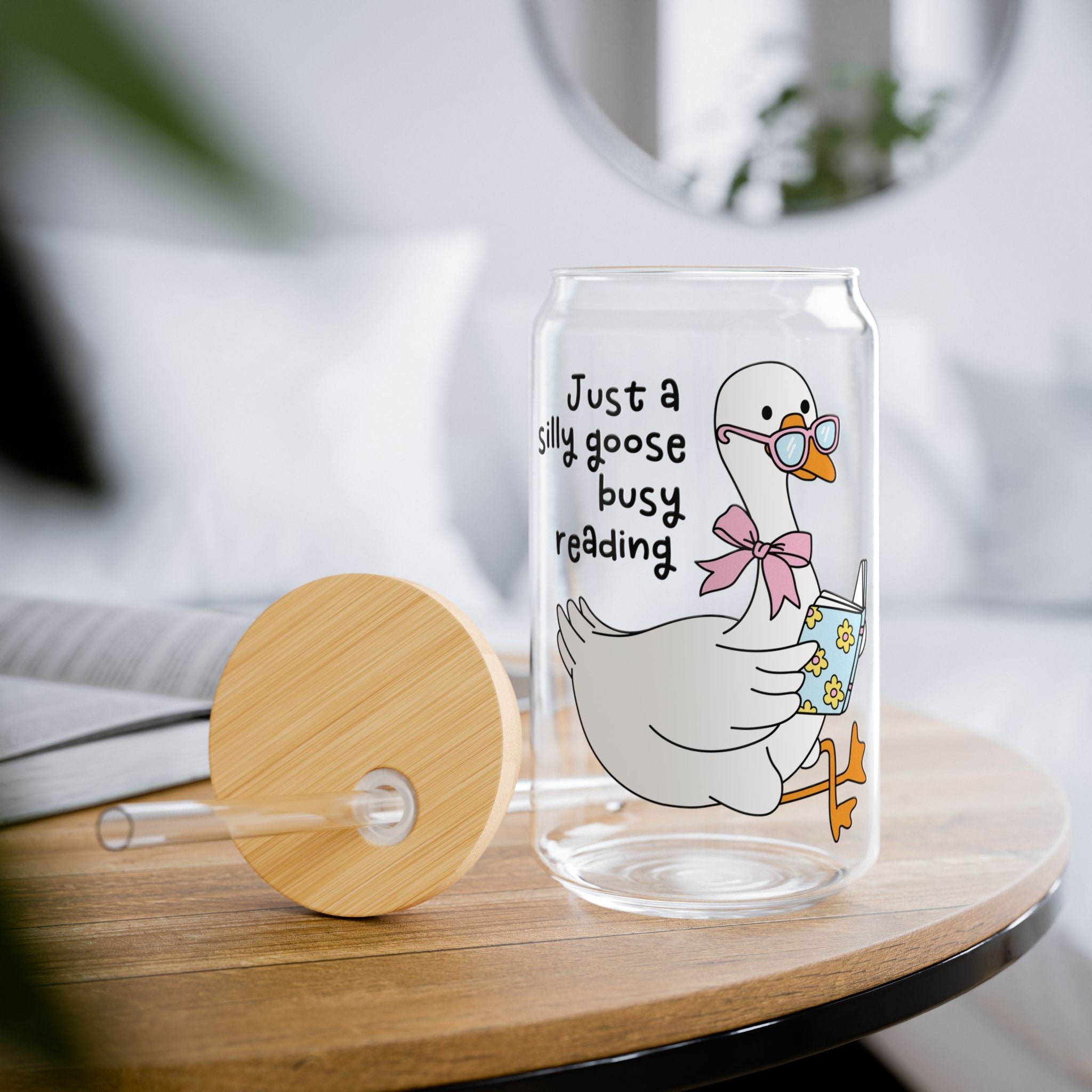 Just A Silly Goose Busy Reading Glass Tumbler – Book Lover Sipper Glass | Gift for Readers