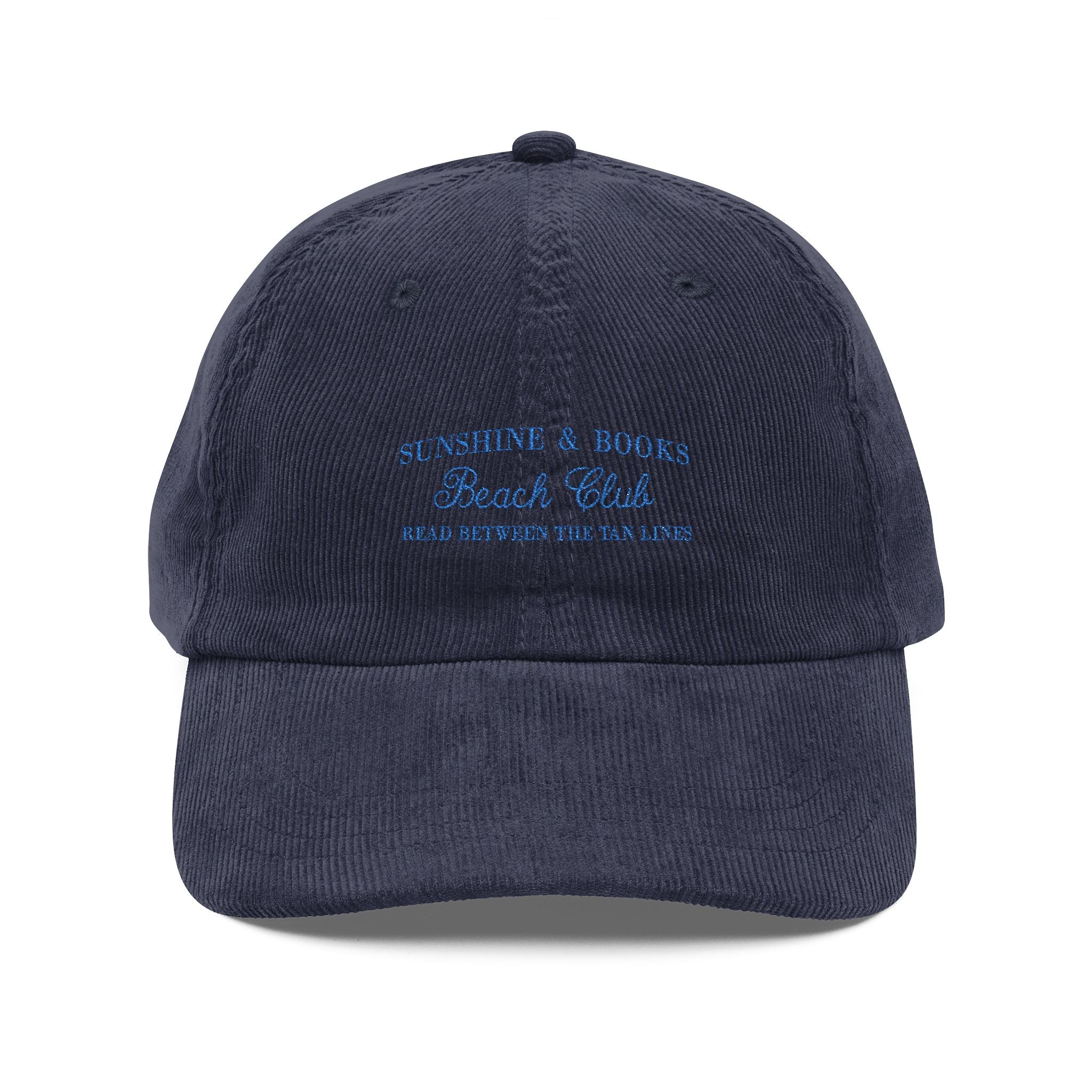 Sunshine & Books Beach Club Corduroy Cap – Embroidered Hat | Gift for Book Lovers