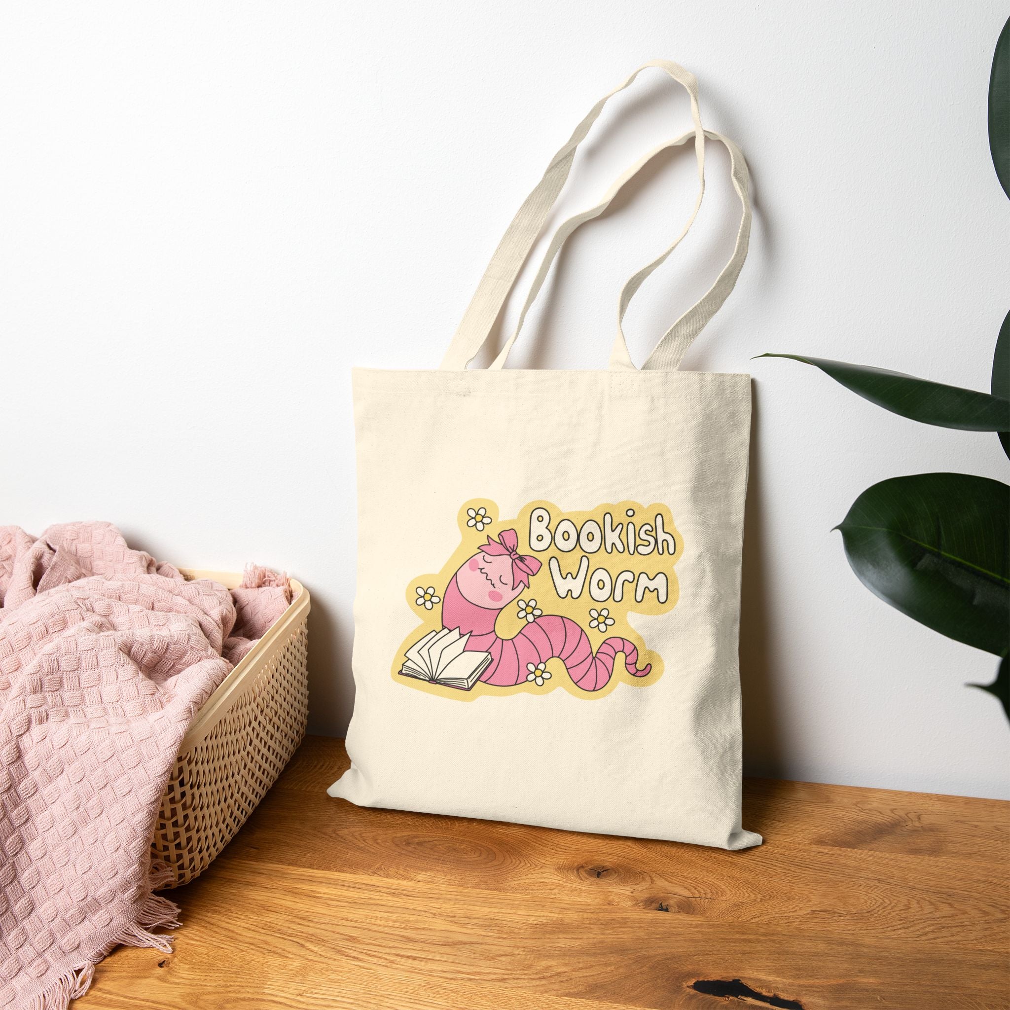 Bookish Worm Tote Bag – Book Lover Canvas Tote | Gift for Readers
