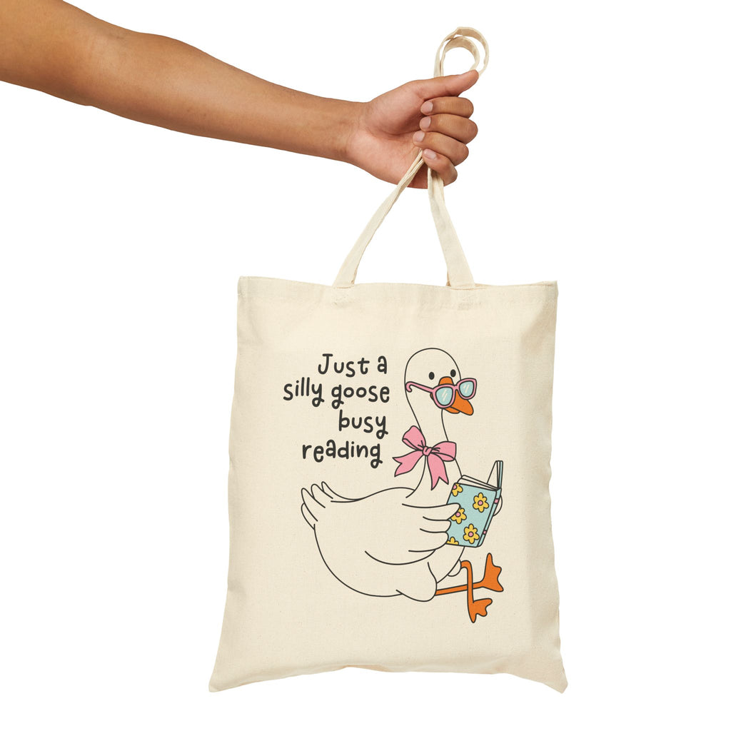 Just A Silly Goose Busy Reading Tote Bag – Book Lover Canvas Tote | Gift for Readers
