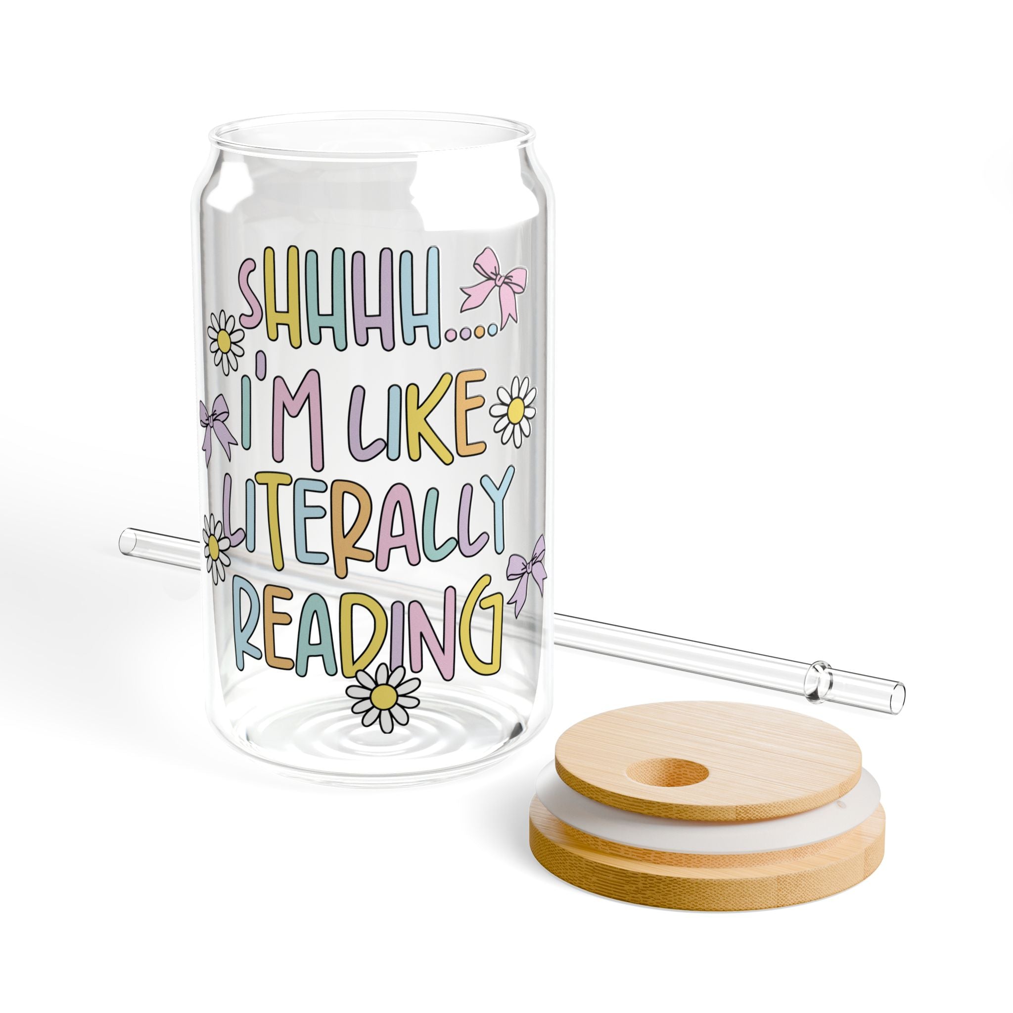 Shhhh I'm Like Literally Reading Glass Tumbler – Book Lover Sipper Glass | Gift for Readers