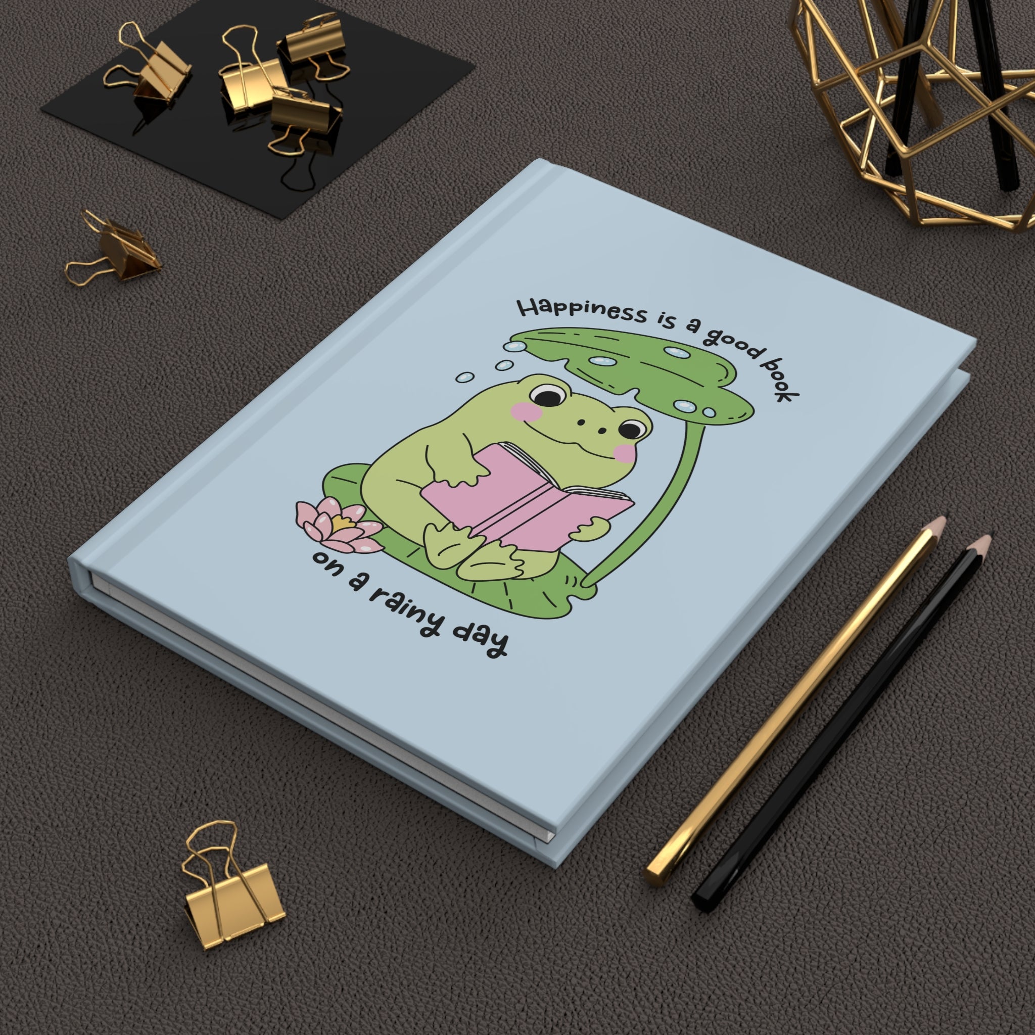 Happiness Is A Good Book On A Rainy Day Frog Journal – Hardcover Reading Journal | Gift for Book Lovers