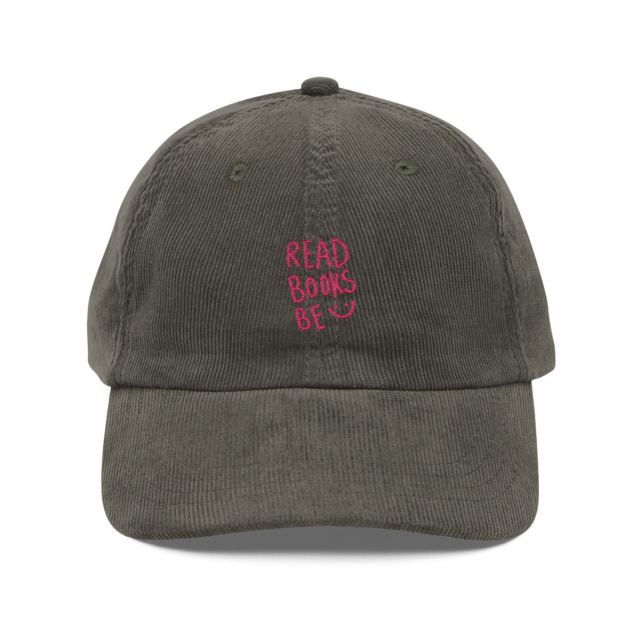 Read Books Be Happy Corduroy Cap – Vintage Embroidered Bookish Hat | Gift for Readers