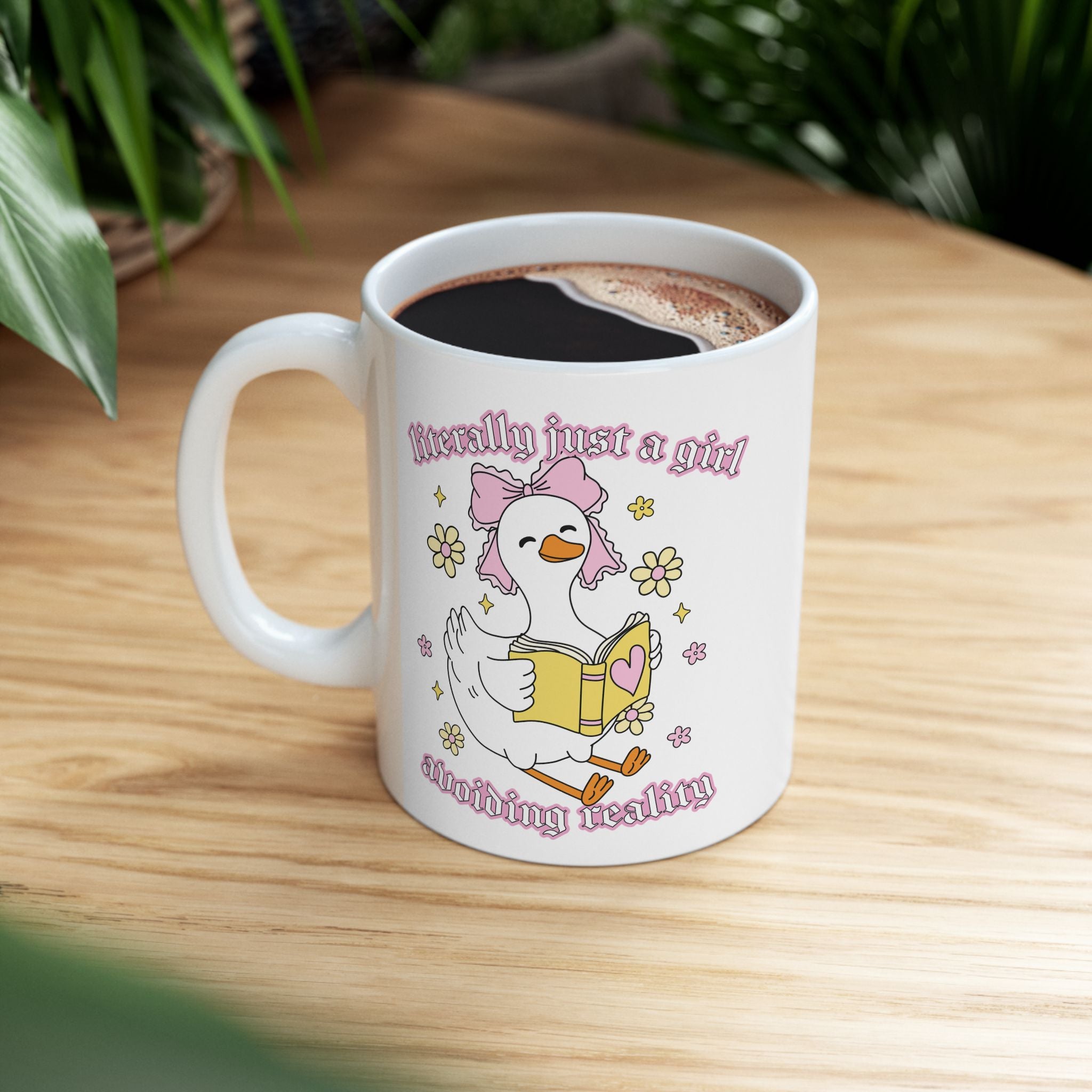 Literally Just A Girl Avoiding Reality Goose Mug – Book Lover Ceramic Mug | Gift for Readers
