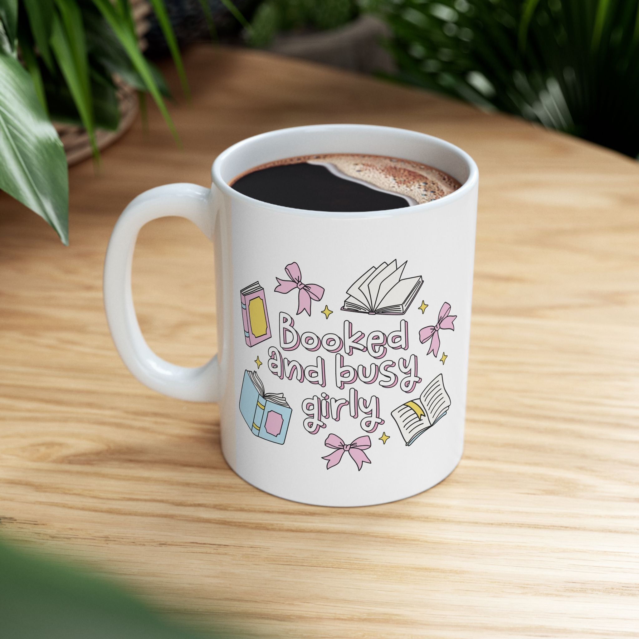 Booked & Busy Girly Mug – Book Lover Ceramic Mug | Gift for Readers