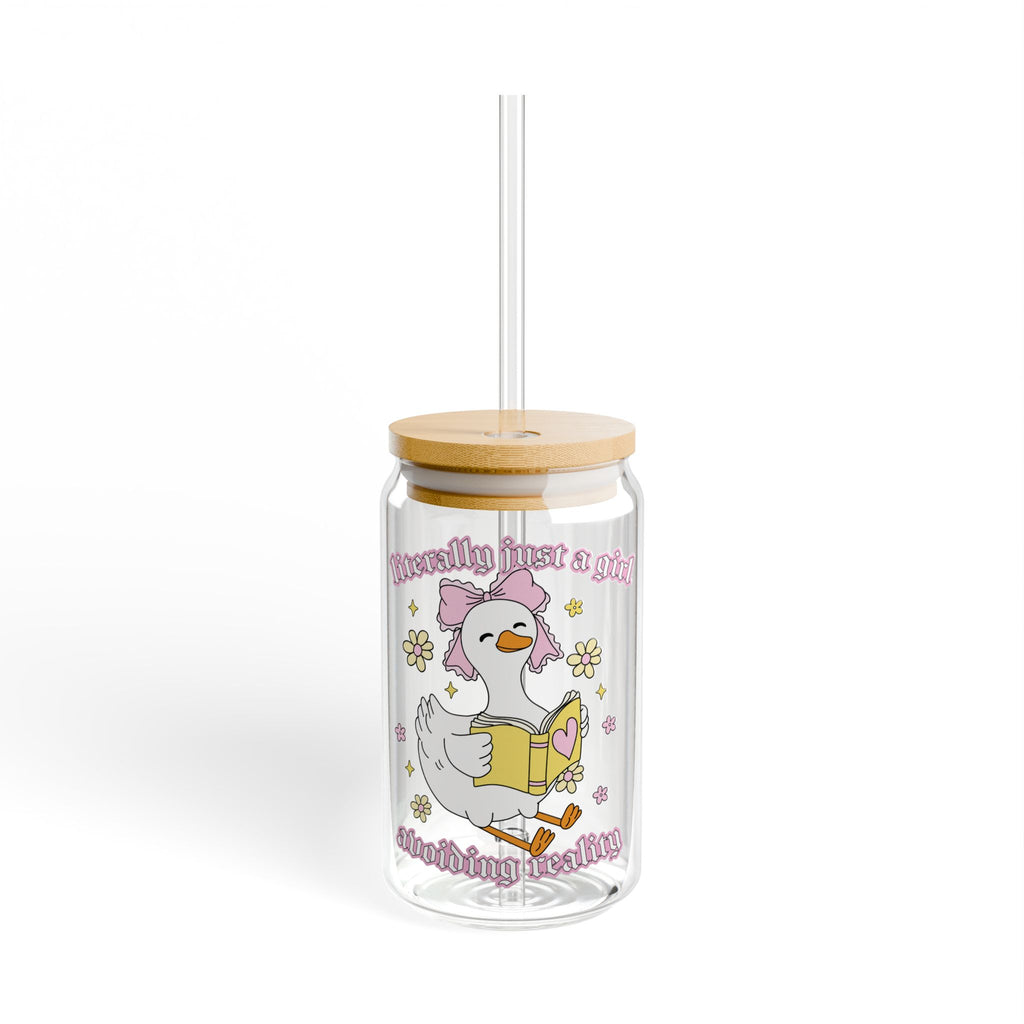 Literally Just A Girl Avoiding Reality Goose Glass Tumbler – Book Lover Sipper Glass | Gift for Readers