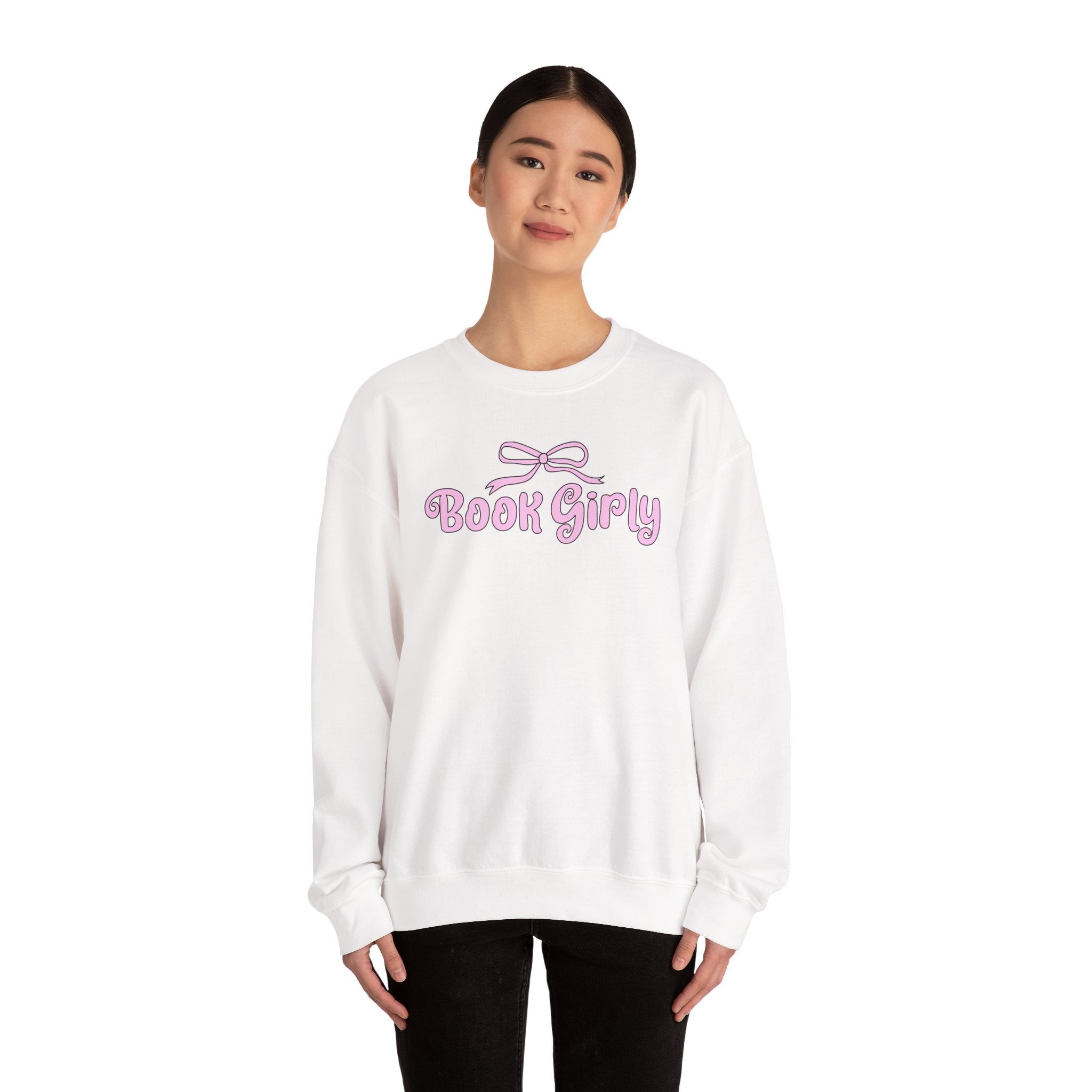Book Girly With A Bow Sweatshirt – Bookish Crewneck for Readers | Gift for Book Lovers