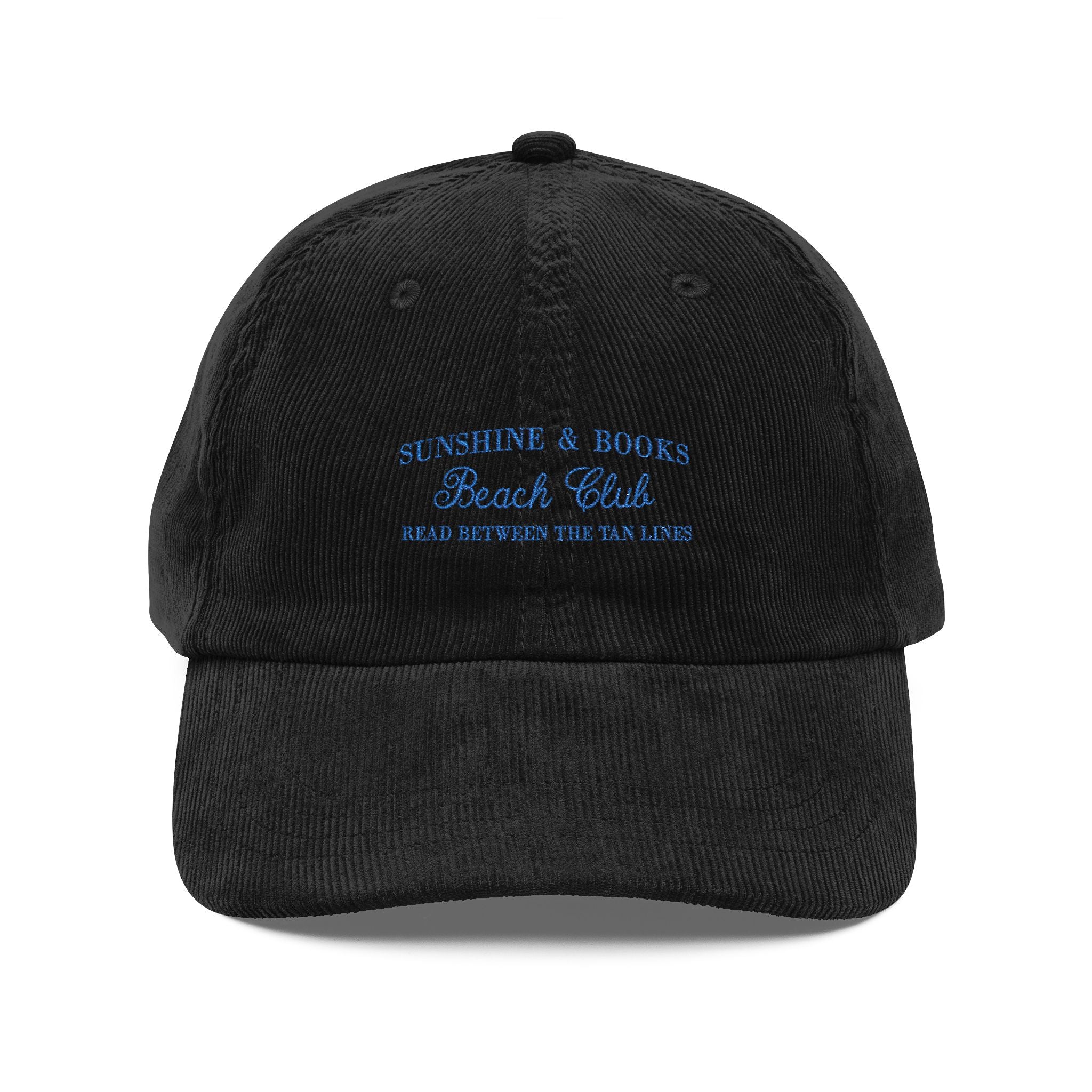 Sunshine & Books Beach Club Corduroy Cap – Embroidered Hat | Gift for Book Lovers