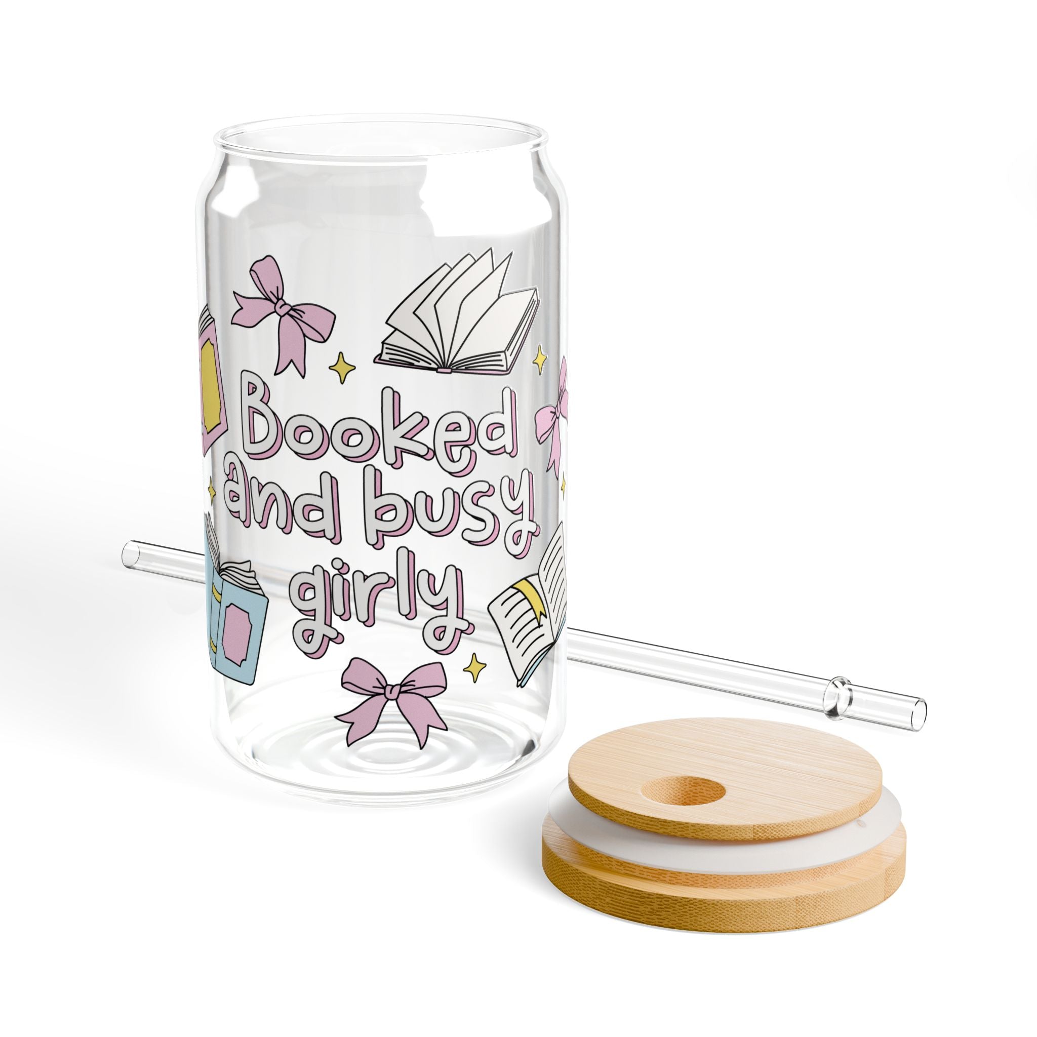 Booked & Busy Glass Tumbler – Book Lover Sipper Glass | Gift for Readers