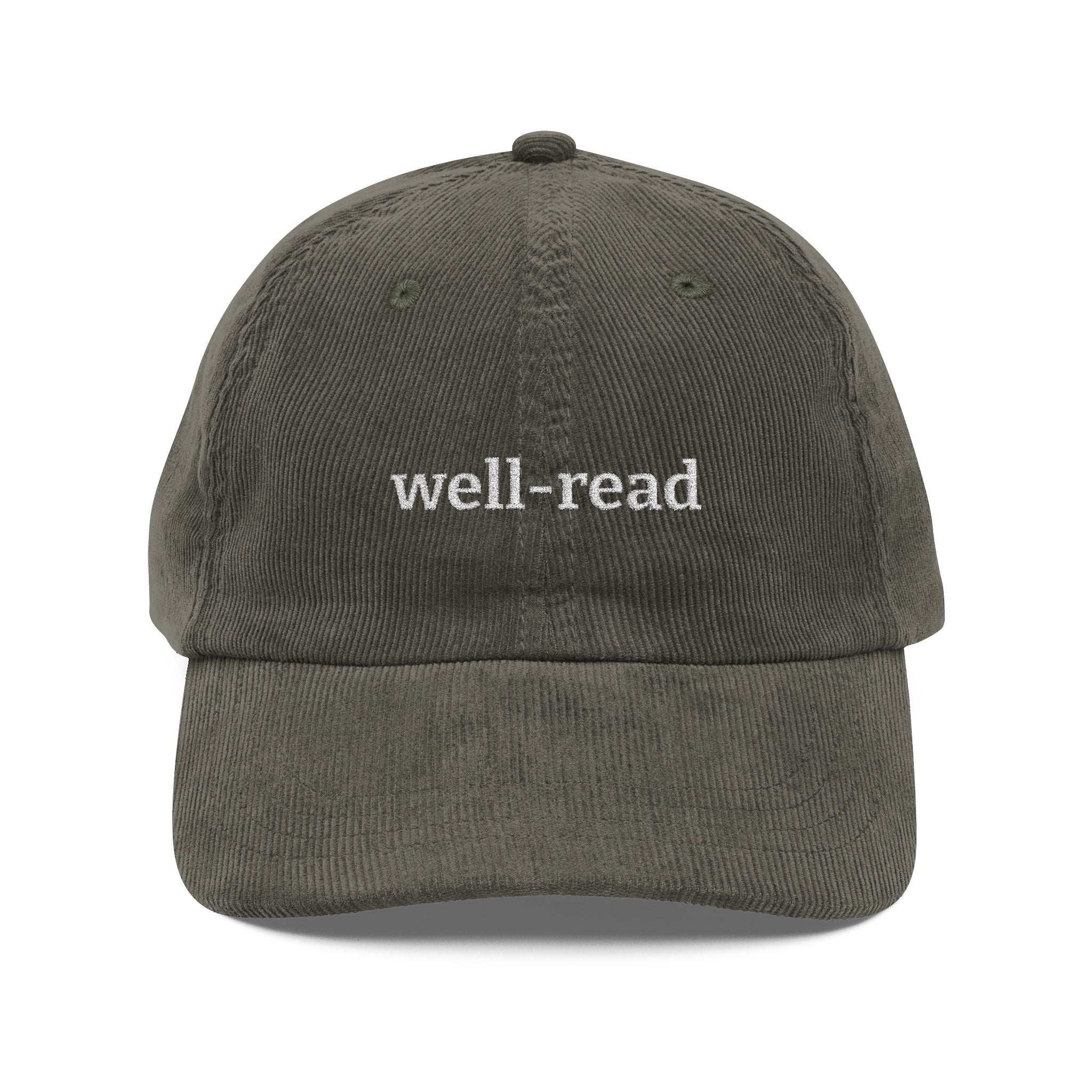 Well-Read Corduroy Cap – Vintage Embroidered Bookish Hat | Gift for Readers