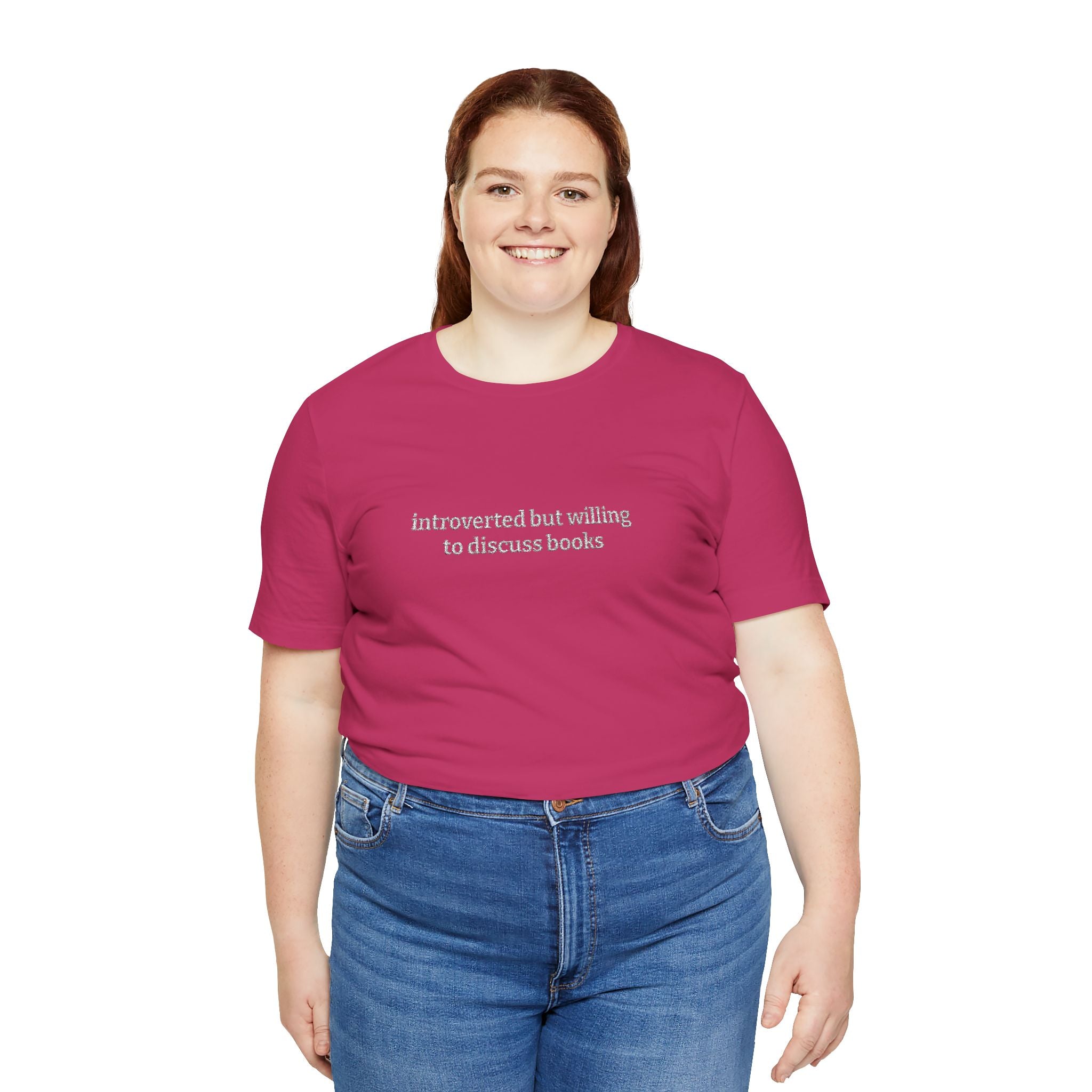 Introverted But Willing To Discuss Books Embroidered T-Shirt – Book Lover Tee | Gift for Readers
